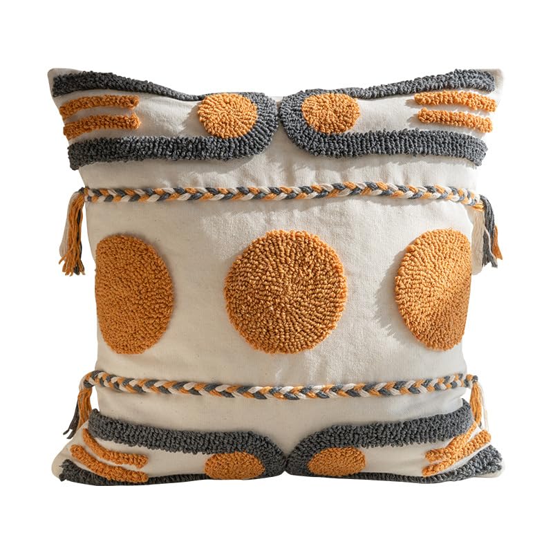 Bohemian Style Tufted Pillowcase Hand Painted Cushion Pillow Cover with Tassel Detail for Living Room Sofa and Office Lumbar Support (18 * 18(Without core),A2) - color: A2