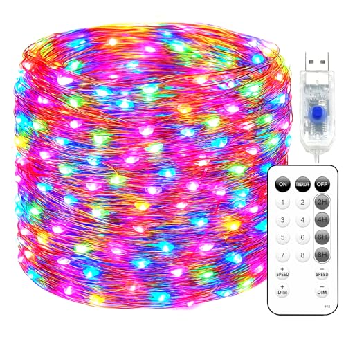 Fairy Lights 66ft 200 LED USB Twinkle String Light Plug in Silver Wire Lights with Remote and Timer 8 Modes Outdoor Waterproof Starry Lights DIY Party Wedding Christmas Decoration（Multicolor） - color: Multicolor