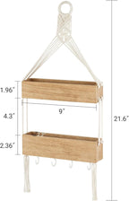 Mkono Macrame Hanging Shelf for Bedside Shelf Organizer with Hooks, Boho Wall Decor Cute Wood Floating Shelves for Girls Bedroom Dorm Nursery, Wall Storage for Phone, Remote, Earphone, Accessories