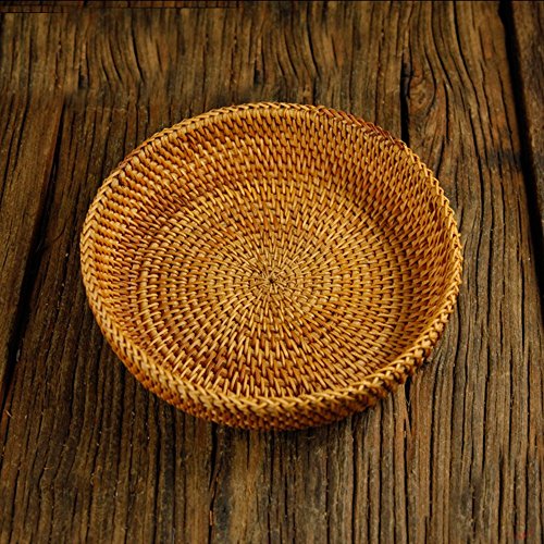 Hadewoven Round Rattan Fruit Basket Wicker Food Tray Weaving Storage Holder Dinning Room Bowl, 7”Decorative Natural Basket Woven Fruit Basket Bowl for Entryway Table, Countertop (Small 7”) - size: Small 7"