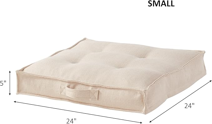 Square Tufted Floor Pillow with Removable Cover, Cream, Small (24")