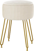IBUYKE Velvet Storage Footrest Stool Ottoman, Makeup Vanity Stool Side Table with Golden Steel Legs Removable Cover, Coffee Table Top Cover, Creamy-White LG-20M