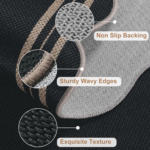 Easy Jute Black Kitchen Rug, 2x3 Front Door Mat Washable Non Slip Small Entryway Rug, Indoor Outdoor Farmhouse Scalloped Doormat for Bathroom Doorway Porch - color: Black Geometric, size: 2'x3' (Rectangular)