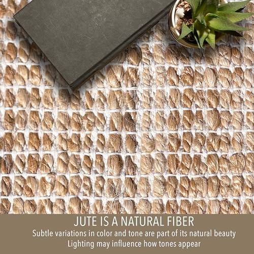 Chardin home 5x7 Jute Cotton Handwoven Area Rug | Braided Boho Farmhouse Rug in Natural Jute/Ivory | Rustic Vintage Floor Covering for Living Room, Bedroom, Kitchen, and Entryway - color: Natural Jute-ivory, size: 5' x 7' (Rectangular)