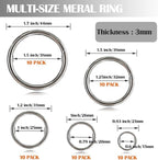 Ewparts Metal O Rings Assortment Multi Size Metal Rings for Crafts 50 Pack 3mm Thick Welded Heavy Duty Macrame O-Ring for Sewing,Dog Leash,Dog Collor,Macrame Plant Hanger,Crafting,Jewellry Making