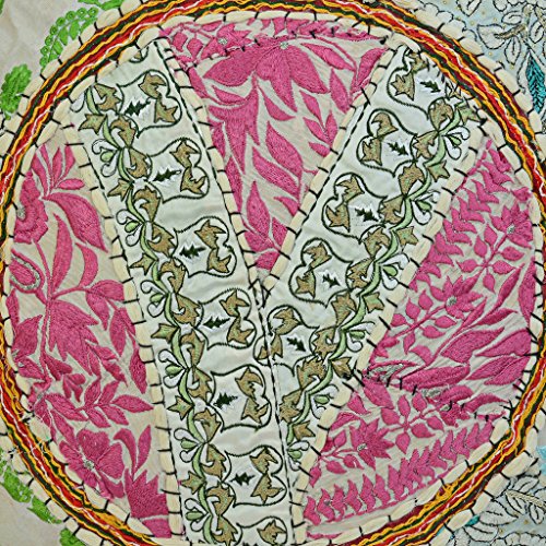 Ethnic Outdoor Floor Cushion Vintage Bohemian Patchwork Cover Round White Small Throw Pillow Covers 18 x 18 Decorative Decor Seating Tuffet Cover Footstool Cotton Embroidered 1 Pc - color: White