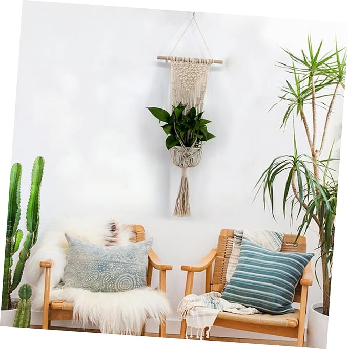 BESPORTBLE Hanging Cotton Flower Holder with Bohemian Tapestry Design Durable Macrame Succulent Pot for Indoor and Outdoor Use for Home and Office Decoration