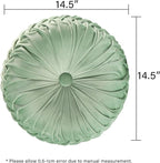 HIG Set of 2 Decorative Round Pleated Throw Pillows, Classy Accent Pumpkin Throw Pillows with Center Button, Vintage Velvet Floor Pillows for Sofa Vanity Chair Bed, Sage, 14.5" Diameter(Ripple)
