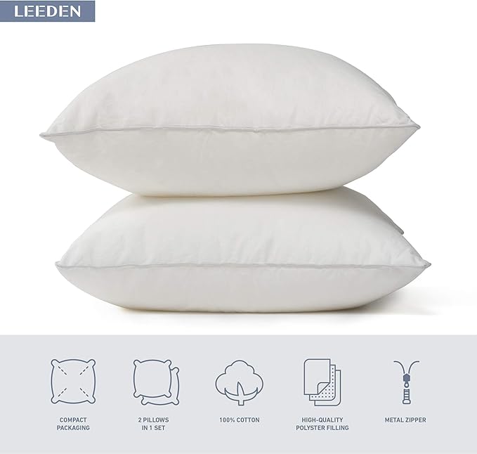 Leeden 14 x 22 Pillow Inserts (Set of 2) - Throw Pillow Inserts with 100% Cotton Cover - Rectangle Interior Sofa Pillow Inserts with Zipper for Sofa, Couch and Home Decor- White