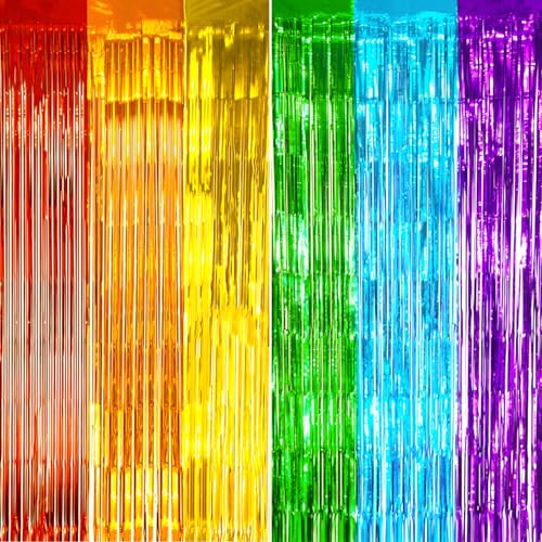 DECOCKRAT 2 Pack Foil Fringe Backdrop - Combo Rainbow Shiny Tinsel Curtains for Party Decoration/Photo Booth Props - 3.3x6.6 FT Metallic Foil Backdrop for Birthday, Wedding, Graduation, Christmas. - color: Combo Rainbow