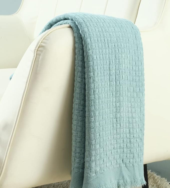 CREVENT Knit Throw Blanket for Couch Sofa Chair Bed Home Decoration, Soft Warm Cozy Light Weight for Spring Summer Fall (50''X60'' Teal Blue)