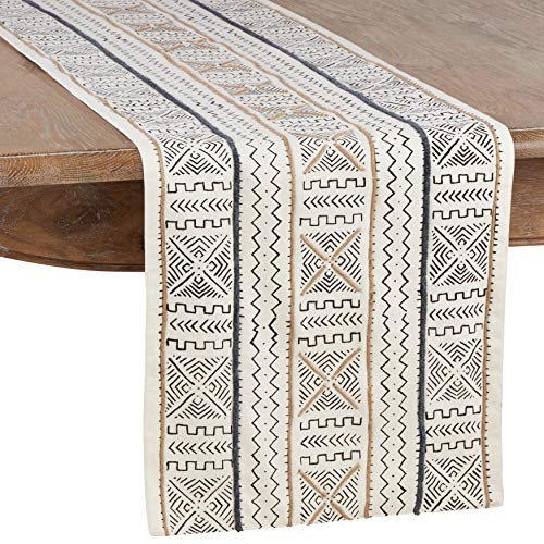 White African Mud Cloth Inspired Table Runner, 16" X 108" Rectangular (1 Piece), 100% Cotton - size: 16" x 108" Runner