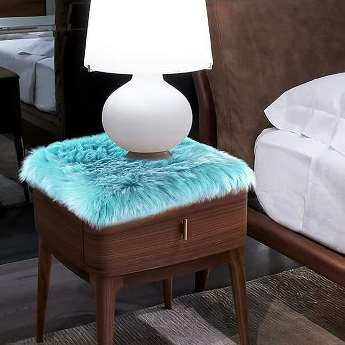 Softlife Blue Faux Fur Sheepskin Chair Cover Seat Cushion Pad Super Soft Area Rugs for Living Bedroom Sofa Dorm (1.6ft x 1.6ft, Light Blue)