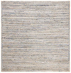 SAFAVIEH Cape Cod Collection Area Rug - 5' Square, Natural & Blue, Handmade Flat Weave Jute, Ideal for High Traffic Areas in Living Room, Bedroom (CAP250A) - size: 5' x 5' (Square)