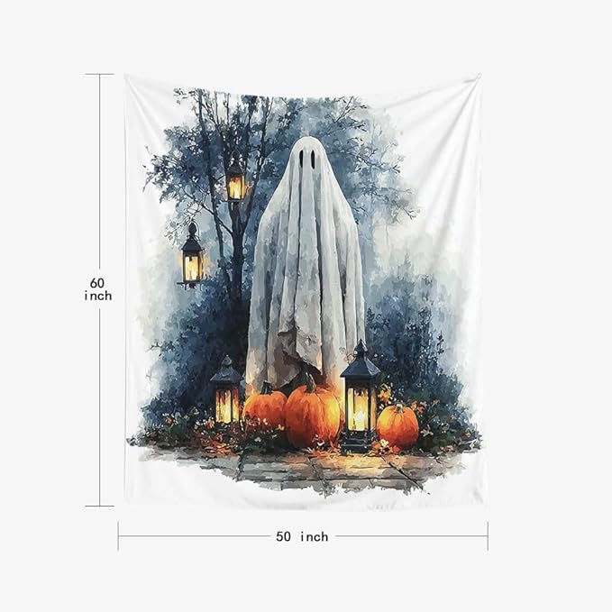 EMMTEEY Horror Tapestry Happy Halloween Ghost Pumpkins Ceiling Tapestry 50X60 Vertical Wall Art for Bedroom Living Room Fall Backdrop