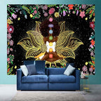 Ine Ive African Chakra Tapestry African American Woman Zen Meditation Tapestries100x90 Inch Starry Sky Flower Garden Inspirational Afro Yoga Wall Art for Bedroom Dorm Decor - size: 100"L x 90"W