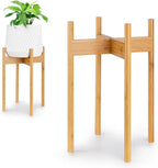 Fox & Fern Mid Century Tall Plant Stand — 10 Inch Fixed Size Raised Bamboo Plant Stand for Indoor Pots (Not Included) - Modern Flower Pot Holder with Plug In Design - Easy to Assemble - Bamboo