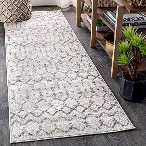 JONATHAN Y Boho Vintage Diamond Cream/Gray Runner Rug 2X14 ft, Moroccan Hype for Living Room, Bedroom, Kitchen, Office, Easy-Cleaning, High Traffic, Pet-Friendly, Non-Shedding (MOH101B-214) - color: Cream/Gray, size: 2'7" x 14' (Runner)