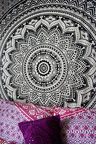 ANJANIYA Ombre Wall Hanging Bohemian Tapestry, Metallic Wall Art Bedspread, Psychedelic Hippie Mandala Dorm Décor for Hanging, Bedding, Beach Coverlet Curtain, Grey Black, 54"X60" - color: Grey Black, size: 60"L x 54"W