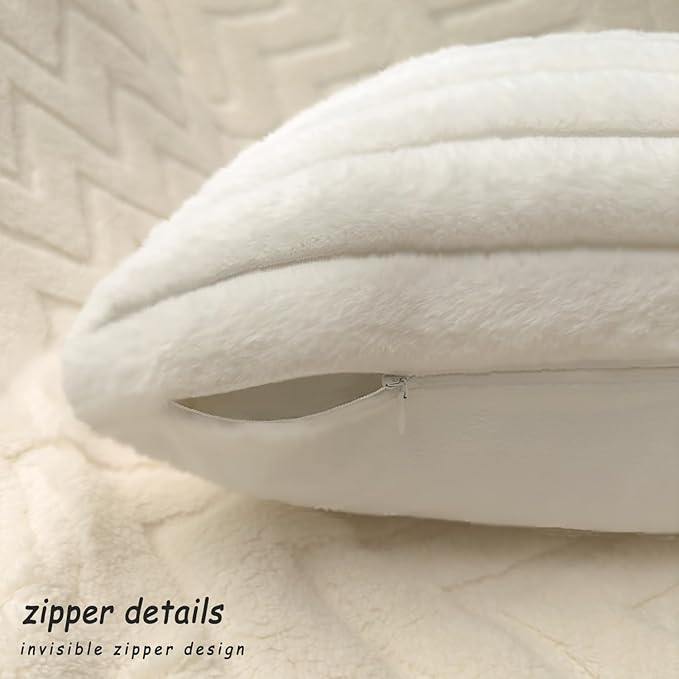 2 Pack 24x24 Pillow Cover Velvet Pillow Covers, Faux Fur Square Throw Pillow Covers for Living Room Decorations Throw Pillow Case, Throw Pillow Cover Cushion Cover for Home Sofa Bedroom Car, White