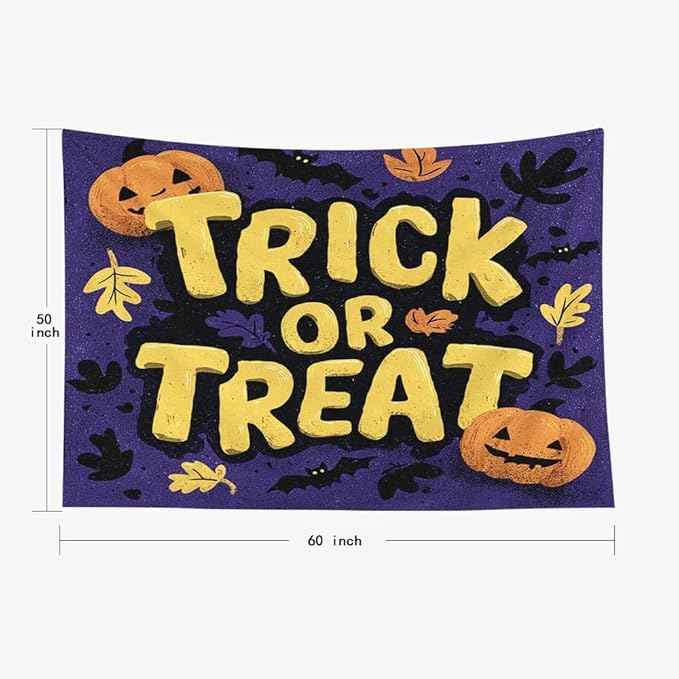 EMMTEEY Halloween Wall Tapestry Trick or Treat Ceiling Tapestry 60X50 Horizontal Wall Art for Bedroom Living Room Fall Backdrop