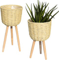 Mid-Century Modern Plant Stand，Unique Handmade Planter Stand Wood Flower Pot Holder， Indoor Plant Display Rack, Set of 2 (Beige)