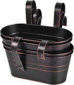 OBTANIM 4 Pack Metal Hanging Flower Pots Iron Railing Planter Outdoor Fence Hanging Pots Bucket Plant Holder with Detachable Hooks Drain Holes for Home Garden Yard Decor (Black)