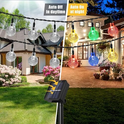 Solar String Lights Outdoor Waterproof, 1 Pack 50 LED 2.3CM 23 FT Each, Solar Powered Patio Lights with 8 Lighting Modes for Garden Yard Porch Wedding Party...(Seven Colors) - color: seven colors