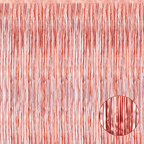 4 Pack Rose Gold Foil Fringe Curtain Backdrop, 3.28Ft x 8.2Ft Metallic Tinsel Foil Fringe Streamers Curtains for Party, - color: Rose Gold