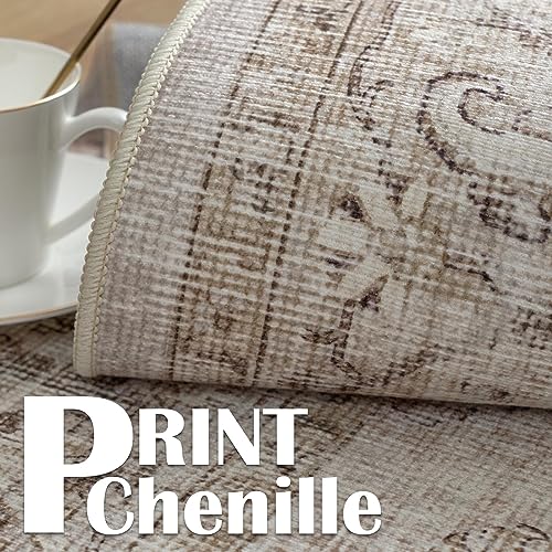 jinchan Runner Rug 2x7 Washable Hallway Rug Vintage Traditional Floor Cover Thin Taupe Multi Distressed Floral Indoor Mat for Kitchen Bathroom Bedroom Living Room - color: Medallion Taupe Multi, size: 2' x 7' (Runner)