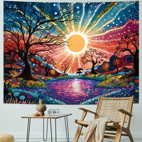Serborlur Tree of Life Tapestry Trippy Sun Forest Tapestries Colorful Starry Sky Tapestries Hippie Nature Landscape Tapestry Wall Hanging for Living Room Bedroom (39.4" x 52.4") - size: W52.4"×H39.4"