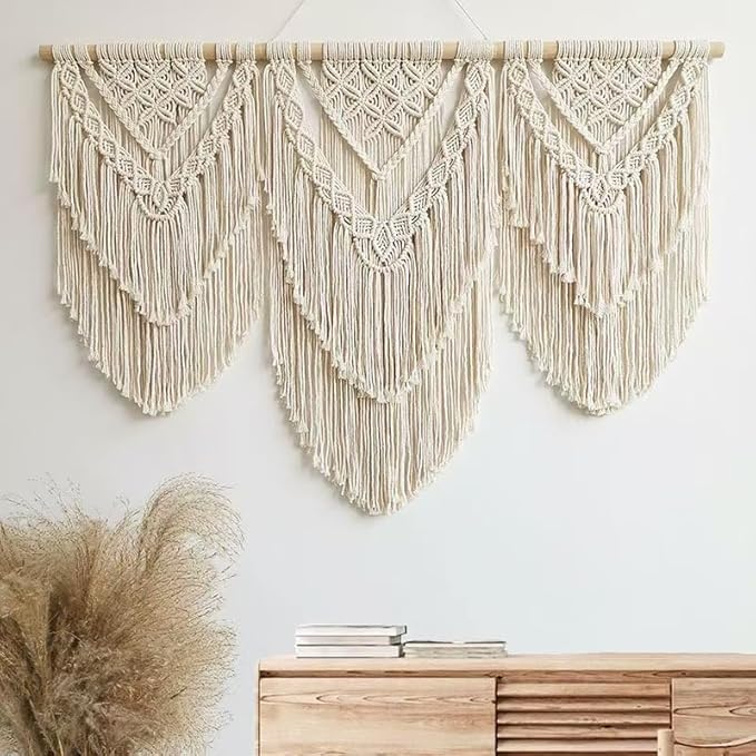 oiikain Large Handmade Boho Macrame Wall Hanging Tapestry - Chic Bohemian Woven Home Decor art for Living Room, Bedroom, and Wedding Parties(Double Layer,43''*32'')