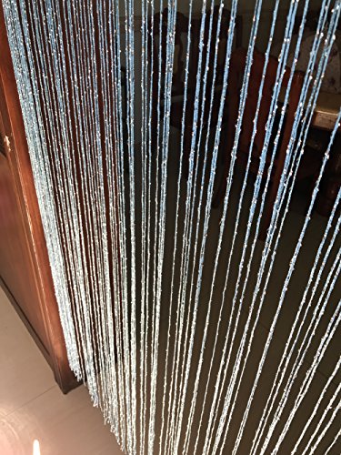 1x2 M Door String Curtain Rare Flat Thread Fringe Panel Room Divider Cute Strip Tassel for Wedding Coffee House Restaurant Parts - color: Sky Blue