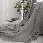 Simple&Opulence Cotton Muslin Throw Blanket for Bed, Couch, Knit Woven Gauze Blanket with Tassels, Soft Lightweight Cozy Pre-Washed Breathable Farmhouse Decoration for All-Season (Grey)