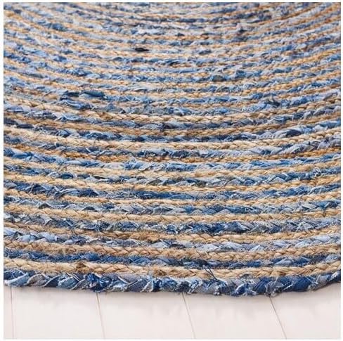 SAFAVIEH Area Rug 8' Round - Cape Cod Collection - Blue & Natural Brown, Handmade Jute & Cotton, Woven Braided Design (CAP202M)