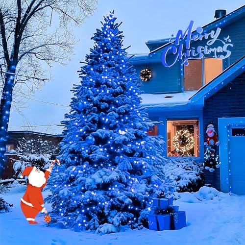 JMEXSUSS 2 Pack Solar String Lights Outdoor Waterproof, Total 66 FT 200 LED Solar Christmas Lights Outdoor, Twinkle Light for Christmas Tree Outside Garden Yard Xmas Decor, Blue - color: Blue, size: 100LED*2