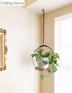Plant Hanger with Wood Base - Boho Macrame Hanging Plant Holder for Indoor Plants Hanging Planter for Wall /Window/Room Decor Black (Pot & Plant Not Included)