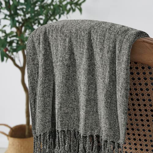 BOURINA Chenille Fluffy Throw Blanket with Decorative Fringe for Couch Cover Sofa Chair Blanket（50×60 Inches） Dark Grey - color: Dark Grey, size: 50"×60"