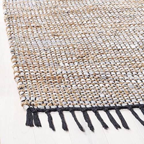 SAFAVIEH Vintage Leather Collection Accent Rug - 2'3" x 4', Silver, Handmade Boho Fringe Leather & Jute, Ideal for High Traffic Areas in Entryway, Living Room, Bedroom (VTL203G) - color: Silver, size: 2'3" x 4' (Rectangular)