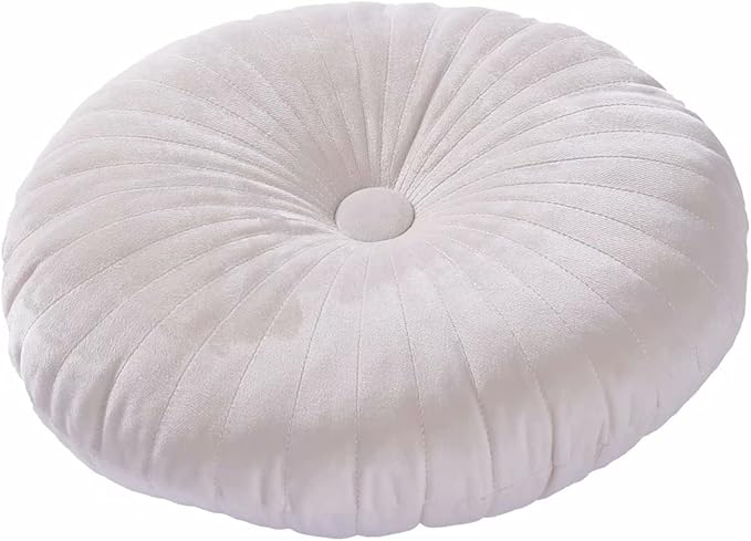 HLOVME Round Pillow Cushion for Couch Velvet Decorative Small Throw Pillow Solid Color for Living Room Bed Floor 13.7”, Beige