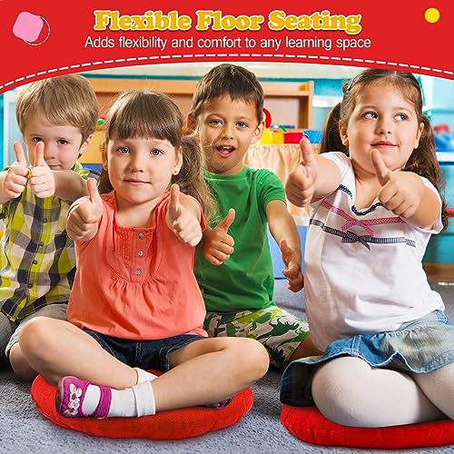Fumete 8 Pcs 16 Inch Floor Cushions Pillow for Kids Bulk Classroom Round Flexible Seating Floor Cushions for Students Home Daycare School Reading Corner Yoga Meditation Picnic (Red) - color: Red