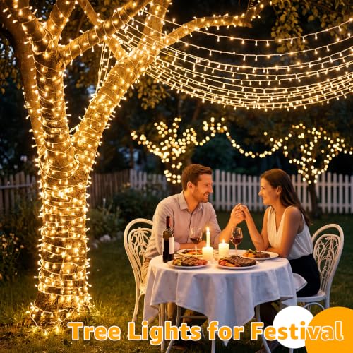 Guhope Christmas String Lights 1200LED 196FT, 8 Modes Dimmable Fairy Lights with Remote and Timer, Waterproof Warm Christmas Lights for Indoor Outdoor Bedroom Wedding Party Holiday Decor (Warm White) - color: Warm White, size: 1200 LED