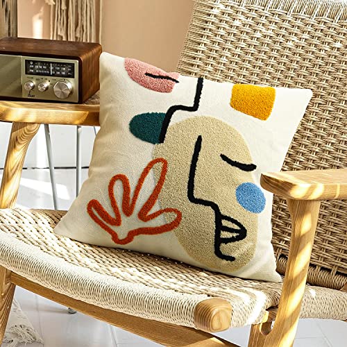 Merrycolor Boho Abstract Pillow Covers Colorful Woman Face Line Cute Pillow Cases Mid Century Aesthetic Modern Boho Pillows Decorative Throw Pillows for Bed Couch Living Room,1PC - color: Abstract Face, size: 18" x 18" (Pack of 1)