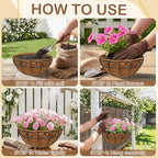 2 Pack 12 inch Metal Hanging Baskets for Plants, Round Metal Wire Hanging Basket Planter with Coco Fiber Liners Chain for Garden Home Porch Patio, Flower Border - size: 12" x 2 Pack, style: Flower Border