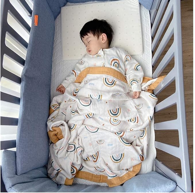 Rainbow Muslin Quilt Baby Blanket - Silky Soft and Breathable Summer Blanket for Toddler - Oversized 47" x 47" - 2 Layers Muslin Swaddle Blankets for Baby Boy and Girl (B Rainbow)