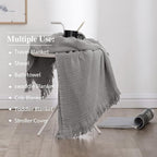 Simple&Opulence Cotton Muslin Throw Blanket for Bed, Couch, Knit Woven Gauze Blanket with Tassels, Soft Lightweight Cozy Pre-Washed Breathable Farmhouse Decoration for All-Season (Grey)
