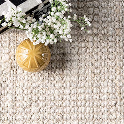 Nuloom Daniela Off-White, 6' Square, Handmade, Jute, Tassel, Soft and Textured, High Traffic, Stain Resistant, Easy Clean, Durable Area Rug for Bedroom, Living Room, Dining Space, Foyer, Entryway - color: Off White, size: 6' x 6' (Rectangular)
