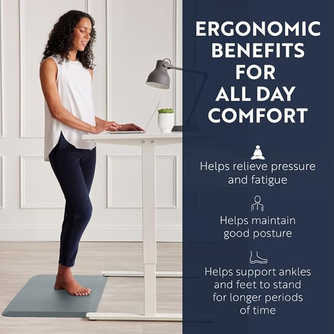 KANGAROO Thick Ergonomic Anti Fatigue Mats for Kitchen Floor, 70x24 Runner, Cushioned Standing Office Desk Mat, Waterproof Scratch Resistant Topside, Supportive All Day Comfort Padded Foam Rugs, Grey