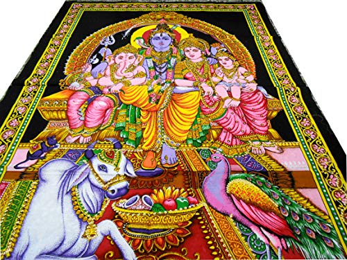 Lord Shiva Family Batik Cotton Wall Hanging Yoga Painting : Size 43"x30" Inches - color: Shva Family