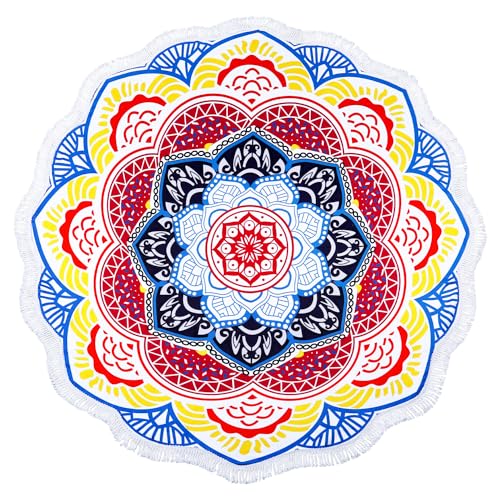 Benefeet Sox Large Mandala Beach Towel Round Microfiber Circle Beach Towels Bohemian Roundie Beach Blanket Quick Dry Beach Throw Blanket Sand Free Pool Towels, 59 Inches Multicolored - color: Mandala, Multicolored